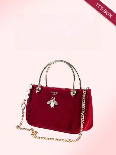 Gucci Customized Velvet Shoulder Bag - Luxury Handmade Handbag, Customizable Design, Elegant Evening Clutch, Suitable For Special Occasions And Daily Use - Luxury Red/Black Ladies Clutch, Large Capacity Evening And Travel Bag, Exquisite Gift Packaging