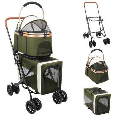 Cochecito 3 en 1 para perros y gatos, con cesta portaobjetos, 4 ruedas, plegable, ligero y práctico, desmontable, 97*58*46cm