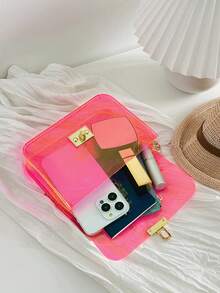 1pc Girls Mini Transparent Fluorescent PVC Material Handbag Chain Shoulder Bag, Casual Cute Phone Pouch, Vacation Coin Purse - Multicolor - View 6