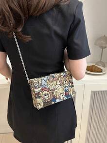 1pc New Embroidered Floral Clutch Bag, Crossbody Bag With Bear Pattern, Casual Hard Case Box-Shaped Wallet, Cute Small Square Bag, Women's Valentine's Day Gift - Multicolor - View 3