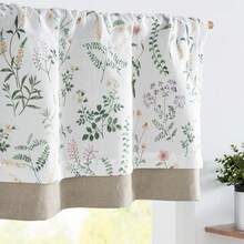 Linen Valance Kitchen Curtain Double Layer 16 Inch Living Room Bedroom Bathroom Window Treatment Blackout Vintage Rustic Farmhouse Cottagecore Rod Pocket 1 Panel On Beige - 植物 | 綠底白字 - 查看 9