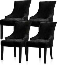 Funda elástica para silla de respaldo alto - Funda reutilizable para silla lateral, protector de silla de acento para comedor, banquete, decoración del hogar (Plata, 2 piezas) - 02 Terciopelo Negro - Ver 1