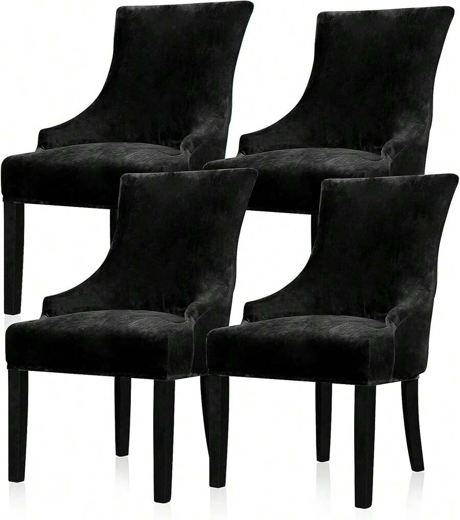 Funda elástica para silla de respaldo alto - Funda reutilizable para silla lateral, protector de silla de acento para comedor, banquete, decoración del hogar (Plata, 2 piezas) - 02 Terciopelo Negro - Ver 1