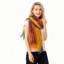 This Is A Scarf With Natural Color Transitions And Artistic Flair. The Fabric Is Light And Soft With A Natural Wrinkled Texture That Not Only Adds To The Scarf's Three-Dimensionality But Also Enhances Its Casual And Elegant Charm. Can Be Used As The Finishing Touch For Outfits, Enhancing The Style's Sophistication And Adding A Gentle And High-End Atmosphere To The Overall Look, Suitable For Various Occasions - trái cam - Xem 2