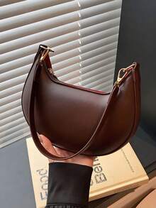 [US-Based Shipping]Coffee Brown Crescent Shaped PU Leather Shoulder Handbag, Simple & Stylish, Women, Autumn/Winter,Shoulder Bag, Moon Bag,Carteras Para Mujer,Tote Bags For Women,Totes Bags For Women,Clutch Purse,Purses And Bags,Hand Bags For Women,Handbags,Pink Purse,Wallet,Brown Purse,Bags For Women,Small Purse,Clutch Purse,Vintage,Work Bag,Gifts For Women - màu nâu - Xem 7