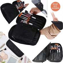 Bolsa para Brochas de Maquillaje, Organizador de Artículos de Tocador, Estuche de Almacenamiento de Cosméticos para Viajes, 2 Colores, Bolso Portátil con Cremallera (Negro) - como en la foto - Ver 1