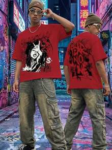 Shadow Graphic T Shirts For Men, 100 Percent Cotton Oversized T Shirt, Dark Aesthetic Punk Camisetas Para Hombre - 紅色 - 查看 1