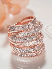 1枚镶嵌立方氧化锆的女士戒指，适合作为婚礼、情人节及其他场合的礼物 - 2# - 查看 3