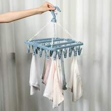 32 Clips Foldable Drying Rack, Multi-Functional Household Clothes Drying Rack, Windproof Plastic Clothes & Socks Drying Rack, Thickened 32 Clips Laundry Rack, Multi-Clip Hanging Drying Rack, Hotel & Home Multi-Purpose Plastic Clothes Drying Rack, Socks Drying Clips Clothes Drying Rack