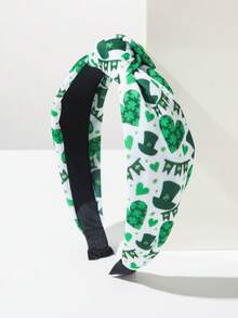 1pc Green St. Patrick's Day Holiday Headband, Simple & Versatile Four-Leaf Clover Green Hat Print Fabric Knotted Wide-Brimmed Irish Holiday Essential Headpiece, Creative & Stylish Holiday Hair Accessory ,Hair Band ,Diadema ,Hair Hoop - Hat - View 5