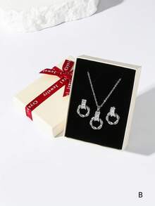 3pcs Gorgeous Copper Glass Butterfly Heart Flower Earrings And Necklace Set For Women, Daily Wear And Parties - Antique Silver - View 2