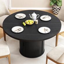 ONBRILL 47 Inch Round Dining Table For 4, Circle Kitchen Table Dinner Table With 2-Layer Storage Shelf And Wood Slide Door For Kitchen, Home Dining Room Living Room, Black - màu đen - Xem 3
