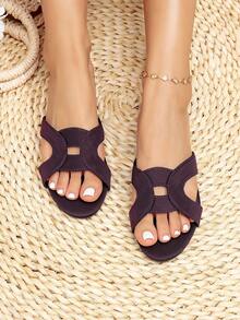 Zapatillas planas de mujer con diseño hueco y suela suave en color albaricoque, para looks de verano - Morado - Ver 6