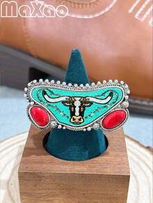 高品质女士复古波西米亚风西部印花合金弹力戒指，喷涂工艺，适合多种风格，日常佩戴或派对皆宜，2026新款上市，自用或送礼皆宜，佩戴后定能收获赞美，立即添加到您的珠宝收藏中吧！如果您满意，请给予五星好评并分享您的美照。 - 彩色 - 查看 9