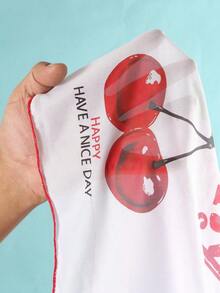 Valentine's Day Women's Lingerie Set, Swimsuit Set, 3-Piece Set, French Sweet Style, Short-Sleeved Top With Cherry Print, Halter Neck Tie-Up Bra, No Padded Bra, Breathable Set With Panties, Suitable For Women's Beach Vacation Swimsuit, Everyday Home Lingerie Set - 紅色+白色 - 查看 3