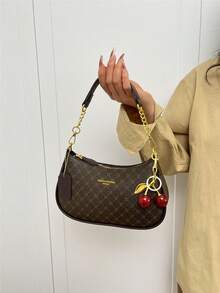 Dedoo Túi đeo vai, túi hình lưỡi liềm, túi xách tay, túi đeo nách, kiểu dáng thời trang mới, cổ điển, đa năng, trang trí chữ cái, màu trơn, làm bằng vải PU chống thấm nước, thích hợp để đi mua sắm hoặc đeo chéo. Được trang trí bằng mặt dây chuyền hình quả anh đào, túi hình lưỡi liềm cho mùa hè, thích hợp cho kỳ nghỉ biển, mùa tựu trường, ví nữ. - Xem 4