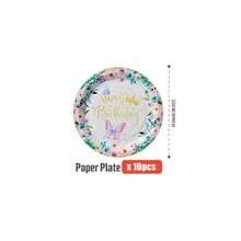 Flower Border, Butterfly & Crown Happy Birthday Disposable Plates, Napkins, Cups - One-Time Party Supplies Set For 25 Guests, Disposable Paper Plates Party Tableware Suitable For Birthday, Wedding, Theme Party, Family Picnic - Multicolor - View 11