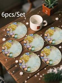 6件套可爱复活节兔子和彩蛋硅胶杯垫 - 耐用家居装饰，适用于厨房/餐厅/客厅 | 完美的复活节派对用品 - 彩色 - 查看 8