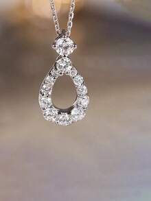 1件S925纯银镂空水滴形吊坠项链，镶嵌合成锆石，优雅波西米亚风格，适合女性日常佩戴