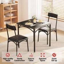 Juego de Comedor de 3 Piezas para 2 Personas, Mesa de Cocina Cuadrada Compacta con Sillas Tapizadas, Ideal para Departamentos o Estudios Pequeños, Color Negro - Negro - Ver 4