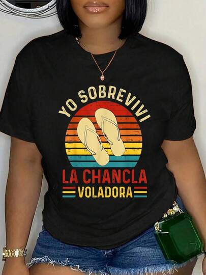 100% Cotton Chancla Survivor Funny Spanish Joke Latino Sandal Saying T-Shirt Short Sleeve Round Neck Casual Top For Summer & Spring, Women's Men's Graphic Tee