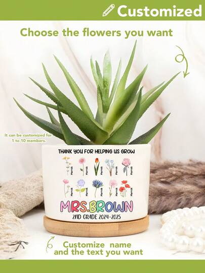 Personalized Flower Pot Teacher's Day Gift, Customizable With Teacher And Student Names, Teacher's Day Thank You Gift, Year-End Gift, Mini Flower Pot, Thank You Gift, Customized Succulent Planter, Teacher Gift, Teacher Flower Pot, Customized Flower Pot, Back To School Gift, Thank You Teacher, Teacher Flower Pot, Teacher Flower Pot, Thank You Teacher, Flower Pot, Gift For Plant Lovers