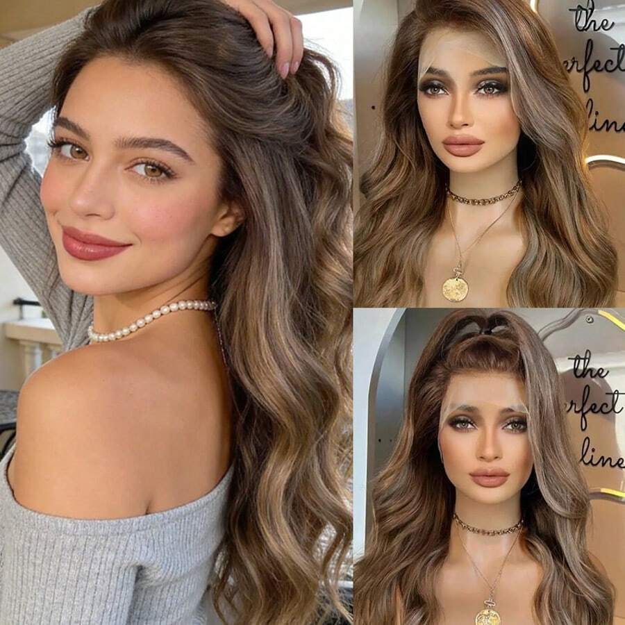 预拔发际线 13x4 渐变灰金色高清蕾丝前假发 高品质女士假发 耐热高级合成假发 派对日常角色扮演佩戴 - 彩色 - 查看 1