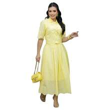 Evangelical Fashion Set: Button-Down Blouse And Midi Skirt, 100% Cotton - MÀU VÀNG - Xem 4