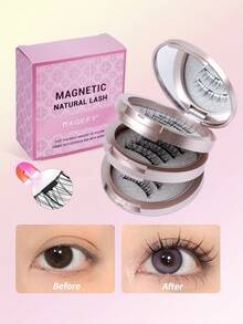 MAGEFY 3 Pairs Magnetic False Eyelashes Set With Magnetic Clips, Mixed Styles, No Glue Needed, Reusable Natural Looking Faux Mink Lashes, Suitable For Daily Wear, Waterproof, Cartoon Style, Elongated Outer Corner Design To Enlarge Eyes, Thin And Long, Ideal For Travel, Beach Vacation, Camping, And As A Gift For Women - Mi tự nhiên - Xem 4