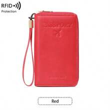 RFID Blocking Passport Holder Card Wallet, Multi-Functional Large Capacity Travel Wallet With Card Slots, ID Window, And Wrist Strap