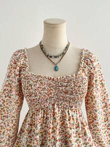 Rusttydustty Áo sơ mi dài tay xếp ly họa tiết hoa lãng mạn cổ điển, phong cách Bohemian giản dị thanh lịch, kiểu dáng ngọt ngào duyên dáng phù hợp cho các lễ hội âm nhạc, kỳ nghỉ xuân. - Màu be - Xem 5