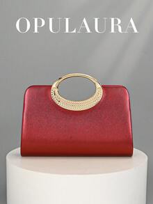 OpulAura 1件装酒红色闪亮水晶装饰晚宴手拿包，奢华闪亮正式手提包，适合晚宴、派对、婚礼、生日派对、新娘配饰 - 酒紅色 - 查看 2