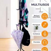 Archy Perchero Para Ropa Metalico 12 Ganchos Altura 1.70 Metros Rack Multifuncional Organizador de Closet Bolsas Gorras Perchero de Pie para Almacenamiento Casa Oficina (PERCHERO12G) (Negro) - negro112g - Ver 4