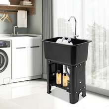 Utility Sink Space Saver Laundry Tub With Faucet, Freestanding Laundry Sink Garage Sink With Storage Shelf Kitchen Counter - mặc định - Xem 3