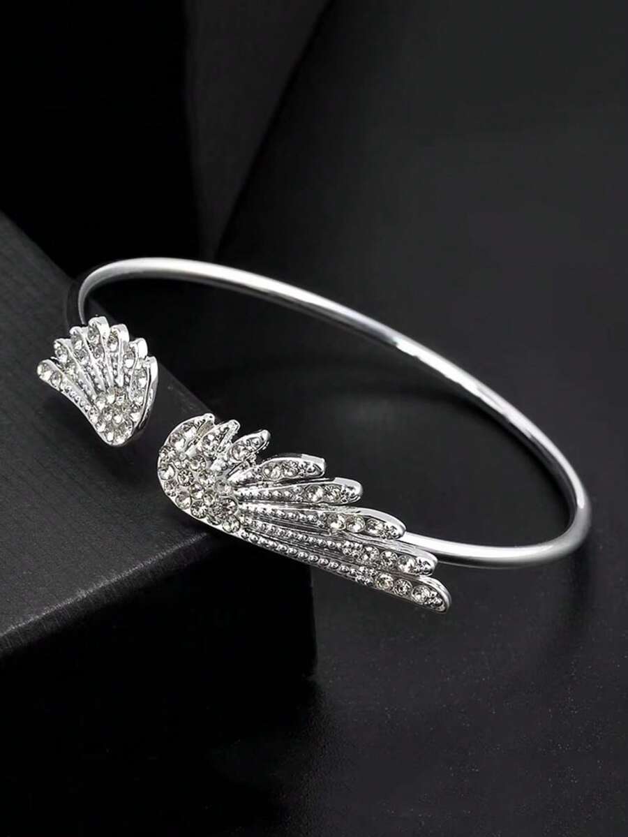 1 chiếc vòng tay hình cánh thiên thần bằng bạc có thể điều chỉnh, phụ kiện dành cho nữ, trang sức cá nhân hóa tối giản, trang trí tiệc. - Bạc - Xem 1