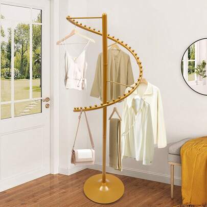 Gold Modern Spiral Clothing Rack, 360° Rotation Design With Multiple Hanging Points, High-Quality Iron Material For Home Use