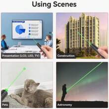 Puntero láser verde de largo alcance y alta potencia, [material actualizado] bolígrafo láser, [2000m] puntero láser verde recargable, adecuado para senderismo, juguete para gatos, recargable por USB - Verde - Ver 8