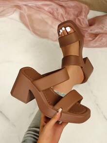 Waterproof Platform Thick Sole Slide Sandals For Women, Open Toe Chunky High Heel Slippers, Summer New Arrival Wedding - Brown - View 2