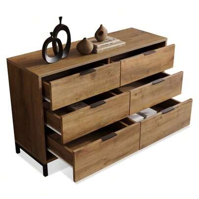 (=834445AAD) Chest Of Drawers, Sideboard With 6 Drawers, 120 X 40 X 76 Cm In Dark Oak, Tall Sideboard For Bedroom And Living Room
