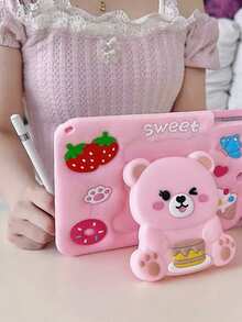 1pc Unisex Big Head Foldable Cake Bear Silicone Stand, Minimalist Cute Portable Cake Bear Holder With Pen Slot, Suitable For IPad Mini 1/2/3/4/5/6/7, Air 4/5/6/7, Pro 11, Air 1/2, IPad 10.2, 9.7, Air 6, 10.9 (No Lanyard) - Pink - View 8