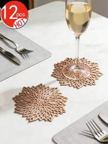 12pcs Gold Flower 15-Inch Round Placemats, PVC, 3.94-Inch Round Hollow Flower Coasters, Washable, Easy Clean, Wipe-Clean, Non-Slip, Heat-Resistant, Suitable For Room Decor, Dining Table Decor, Home Decor, Holidays, Parties, Birthdays, Weddings And Dinners - Multicolor - View 28