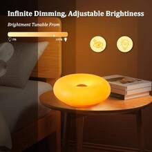 Modern Design Donut Table Lamp, LED Bedside Desk Lamp With Durable Shade, Rotomolded Small 3-Color Dimmable Nightstand Lamps (Not Glass) (Pink) Dimmable Usb - Pink - View 4