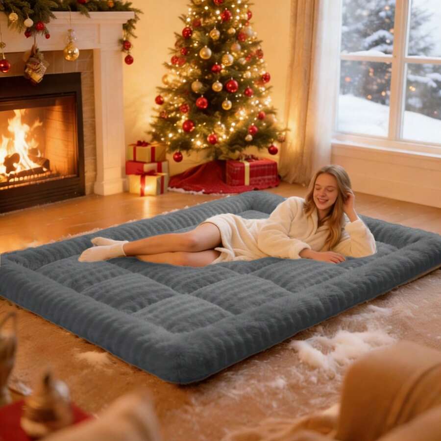 Ultra-Soft And Fluffy Floor Mattress Foldable Sofa Mattress, Thickened Tatami Mattress Sleeping Pad, Ideal For Christmas Decorations, Camping, Dormitories, Bedrooms, And RV Use - 深灰色 - 查看 1