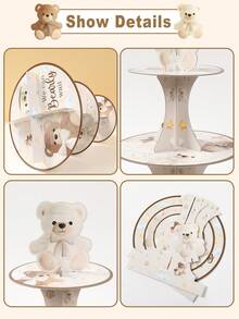 1set Brown Bear Cupcake Stand, Cute Bear Pattern Babe Shower Party Cake Display Stand, 1st Birthday Party Cupcake Tray, Gender Reveal Party Cake Holder, Holiday Celebration Cupcake Tower, We Can Bearly Wait, Birthday Party Supplies, Baby Shower Decoration, Gender Reveal Decoration, Table Centerpiece Decorations, Kitchen DIY Cake Dessert Decorations, Birthday Gifts, Party Favors - Brown Bear - View 11