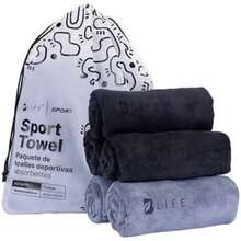 B Life Kit 5 Toallas de Microfibra Deportivas | Súper Absorbentes y de Secado Rápido | Color Negro/Gris | Fácil de Transportar | para Gym y Natación. - Negro/Gris - Ver 1