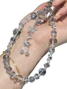 1条新款奢华水晶方糖串珠精致闪亮手机挂绳 - 透明藍 - 查看 3