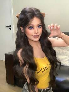 额头蕾丝 4 * 1，额头蕾丝卷发假发，黑色卷发假发，30 英尺长，自然逼真，适合日常佩戴。 - 黑色 - 查看 1