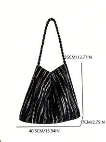 Retro Striped Minimalist Fashion Large Capacity Casual Commute Shoulder Tote Bag, Korean Chic Design - Multicolor - View 5