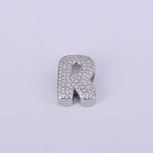  1pc New Silver Color Cubic Zirconia A-Z Initial Alphabet Charm Big Hole Beads,26 Alphabet Letter Pendant Jewelry Accessories - Silver - View 14