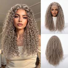 22inch Beige 13x4 Front Lace African Curly Wig, Made Of 100% Synthetic Fiber And High-Temperature Silk Material, Easy To Maintain, High-Temperature Fiber, Versatile Style For Daily Wear, Festivals, Parties, Weddings - Beige - View 2